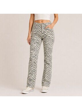 NWT La Vie Rebecca Taylor Zebra Print Jeans Cream Gray Size 24 Animal Pants